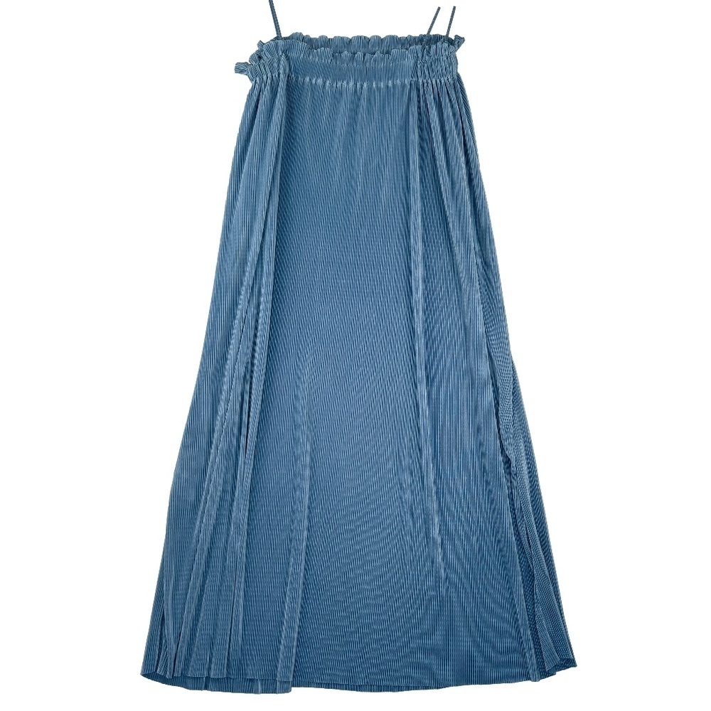 Zara Spaghetti Strap Pleated Blue Dress Size Large
